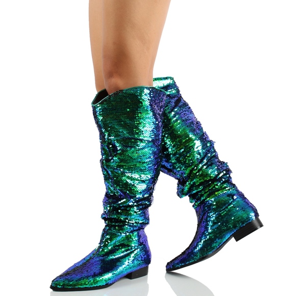 Shoes - Mermaid sequin slouchy cowboy knee high boot